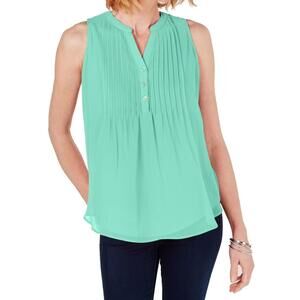 NEW CHARTER CLUB LUXURY sleeveless pintuck blouse in aqua gloss